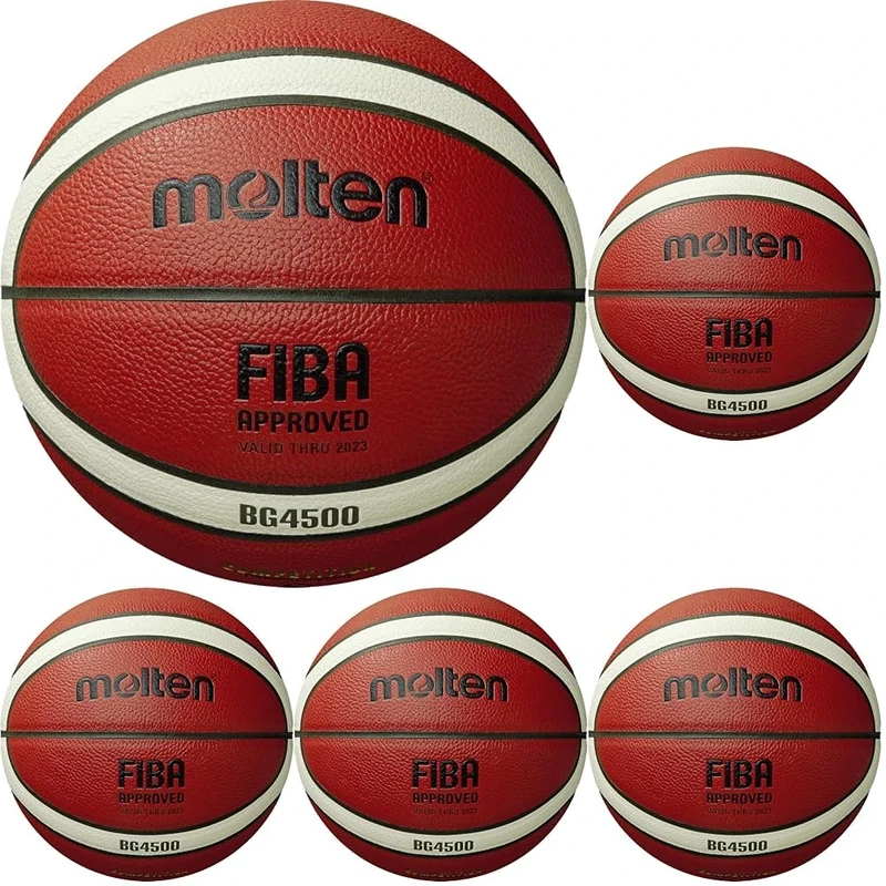 Molten BG4500 Basketball, Match Ball, BBL & WBBL, FIBA Approved, Premium Composite Leather, Indoor Play, Orange/Ivory, Size 6, For Boys age 12, 13, 14 and Girls age 14 & Adult (Pack of 5)