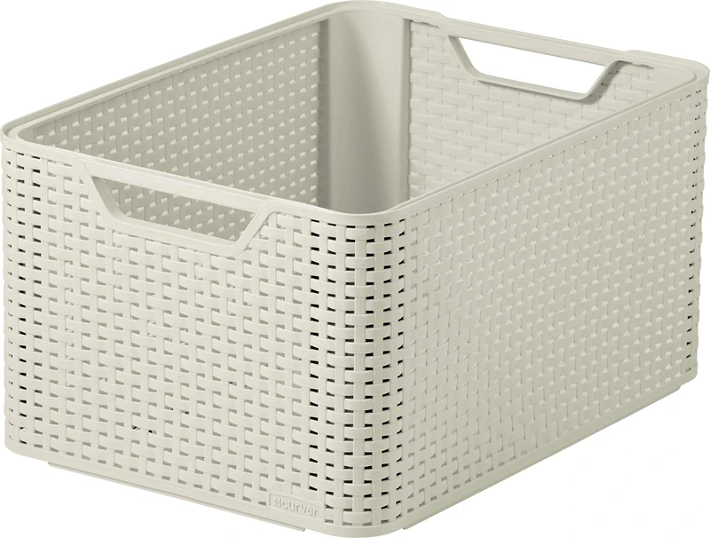 Curver Style Rattan Effect Kitchen, Living room, Bathroom, Bedroom, Utility Large Rectangular Storage Basket 30 Litres - White (Pack of 6)
