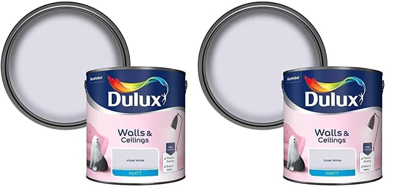 Dulux Matt Emulsion Paint For Walls And Ceilings - Violet White 2.5 Litres (Pack of 2)