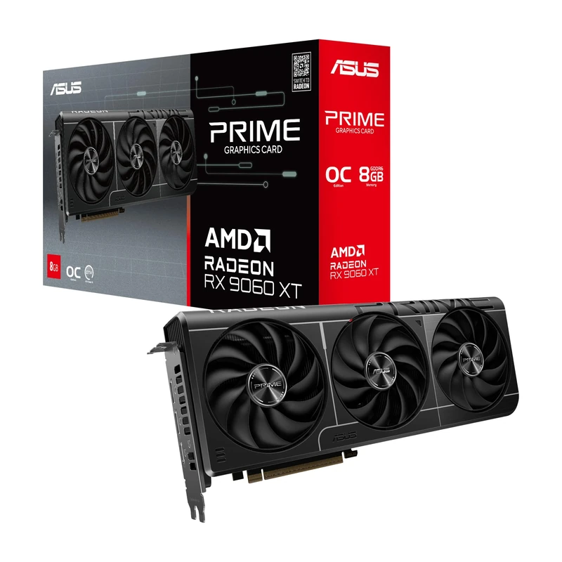 ASUS PRIME RX9060 XT OC, PCIe5, 8GB DDR6, HDMI, 2 DP, 3330MHz Clock, Overclocked, Compact SFF-Ready