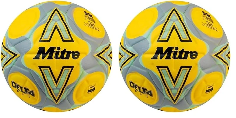 Mitre Delta Football | Highly Durable | Enhanced Accuracy and Consistency, Fluo Yellow/Black/Circular Grey, 5 (Pack of 2)