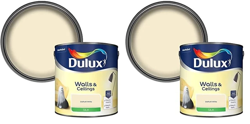 Dulux Silk Emulsion Paint For Walls And Ceilings - Daffodil White 2.5 Litres (Pack of 2)