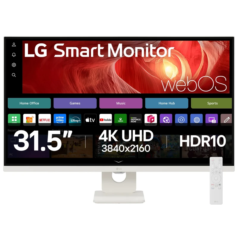 LG SMART Monitor 32U721SA-W, 4K UHD VA 32 inch, 60Hz, 5ms GtG, HDR10, Wi-Fi, Bluetooth, Home office - Remote Desktop, Airplay, webOS smart apps with remote, Speakers, HDMI, USB-C, White