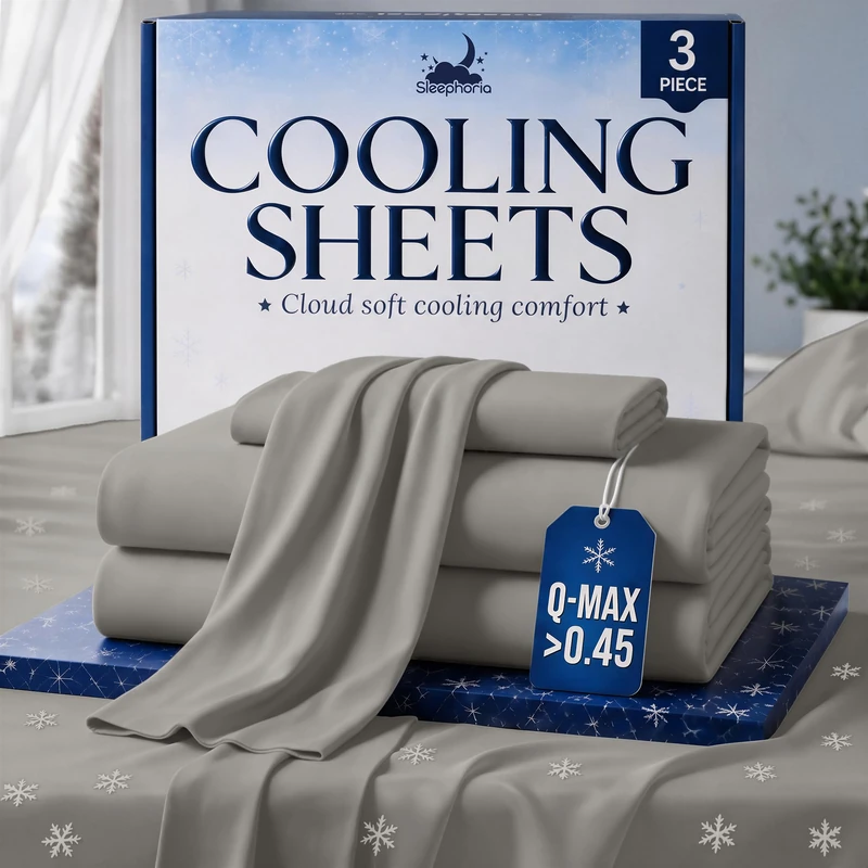 SLEEPHORIA 3 PC Cooling Sheets Twin Size Bed Set - Temperature Regulating Bedding for Hot Sleepers - Deep Pocket Cooling Bed Sheets Twin for Night Sweats and All-Night Cool Comfort (Light Grey)