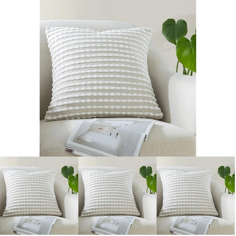 Catherine Lansfield Stab Stitch 43x43cm Cushion Cover Natural (Pack of 4)