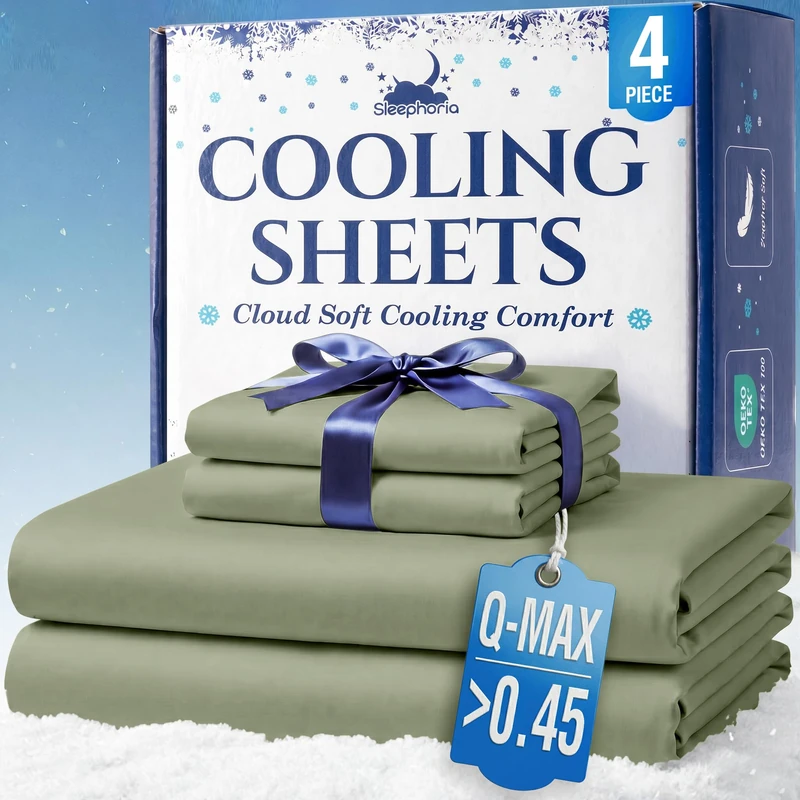 SLEEPHORIA 4 PC Cooling Sheets Queen Size Bed Set - Temperature Regulating Bedding for Hot Sleepers - Deep Pocket Cooling Bed Sheets Queen for Night Sweats and All-Night Cool Comfort (Sage Green)