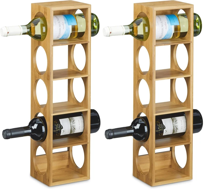 Relaxdays Bamboo Rack Size 53 x 14 x 12 cm, 5 Levels, Modern Bottle Storage Wine Holder for Horizontal Hold, Stackable, Natural Brown, Wood, 12 x 14 x 53 cm (Pack of 2) - Image 1