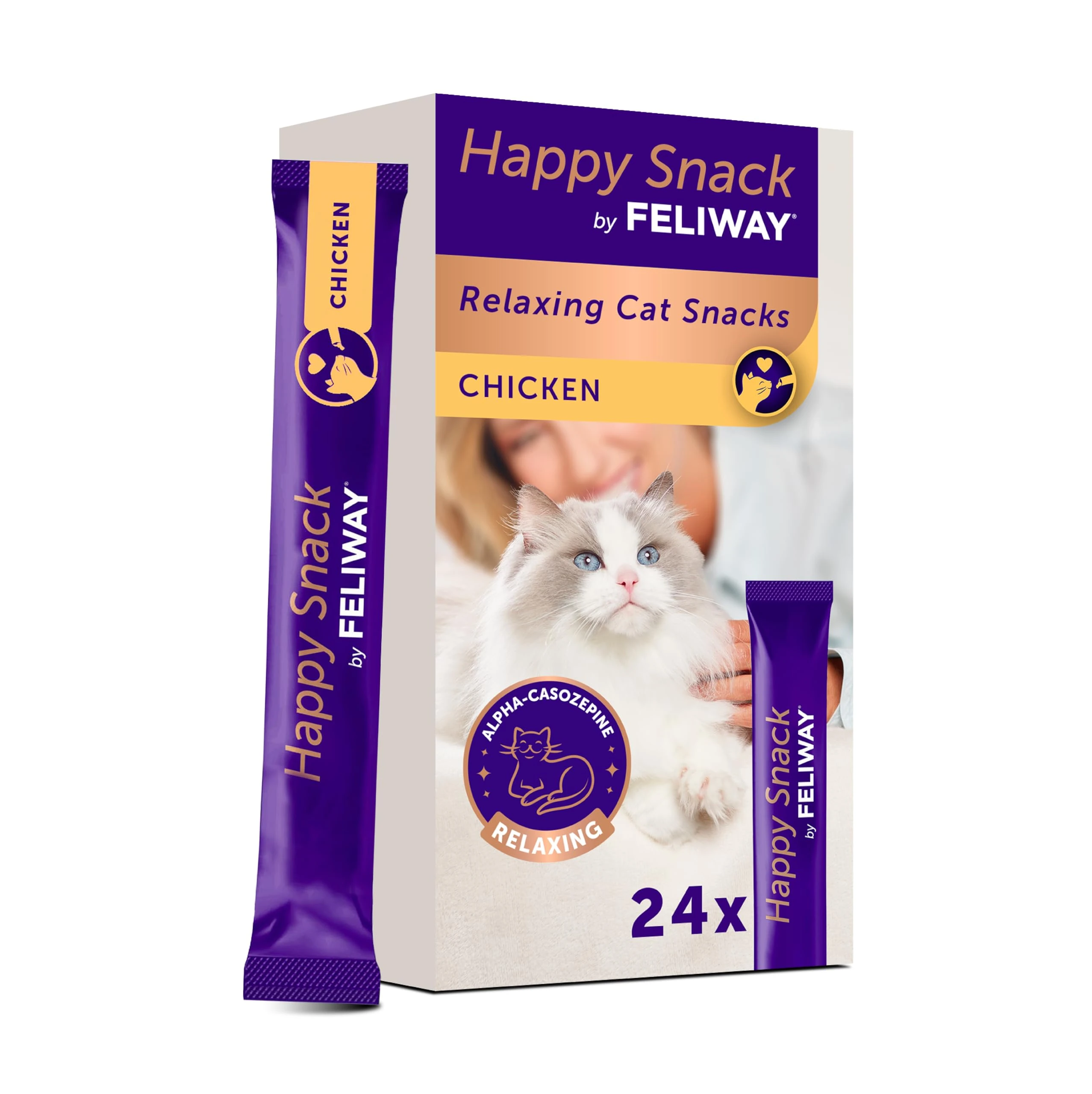 Happy Snack by FELIWAY Delicious Calming Creamy Cat Treats, 24 snack sticks - Helps cats feel calmer and promotes bonding