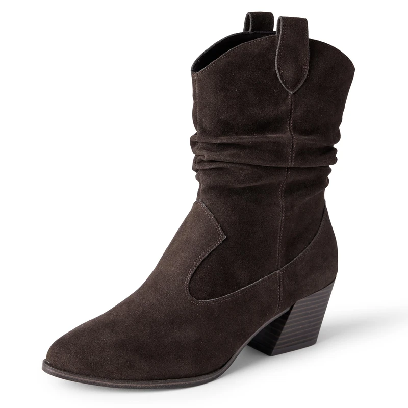 Amazon Essentials Women's Mid-Calf Western Fashion Boots, Brown, 6 UK