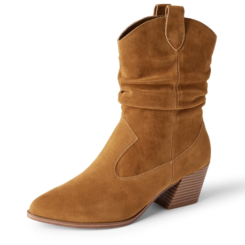 Amazon Essentials Women's Mid-Calf Western Fashion Boots, Tan, 10 UK