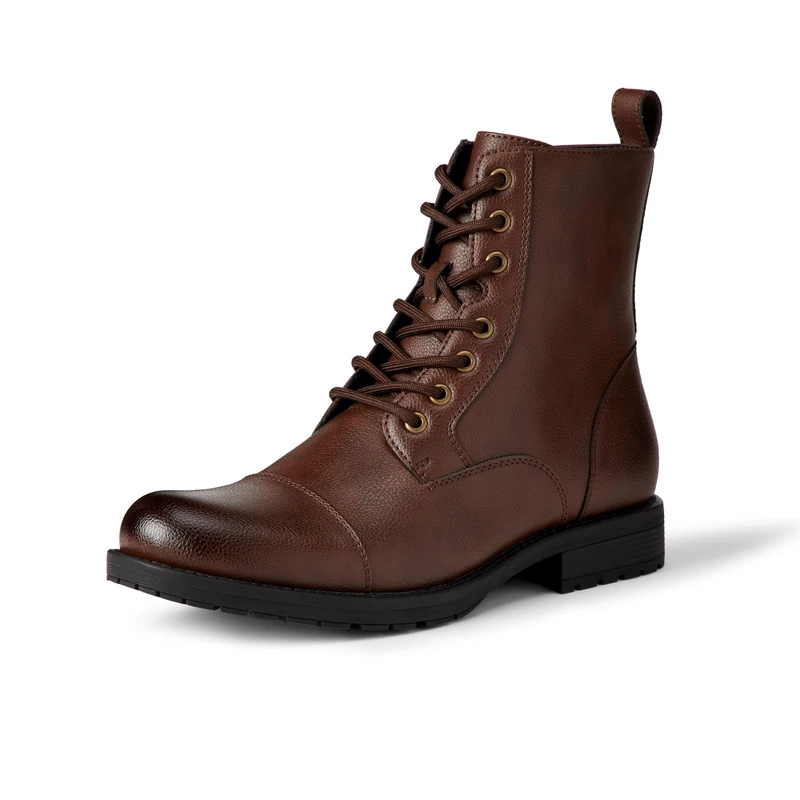 Amazon Essentials Men's Cap-Toe Lace-Up Combat Boots with Zip, Dark Brown, 7.5 UK