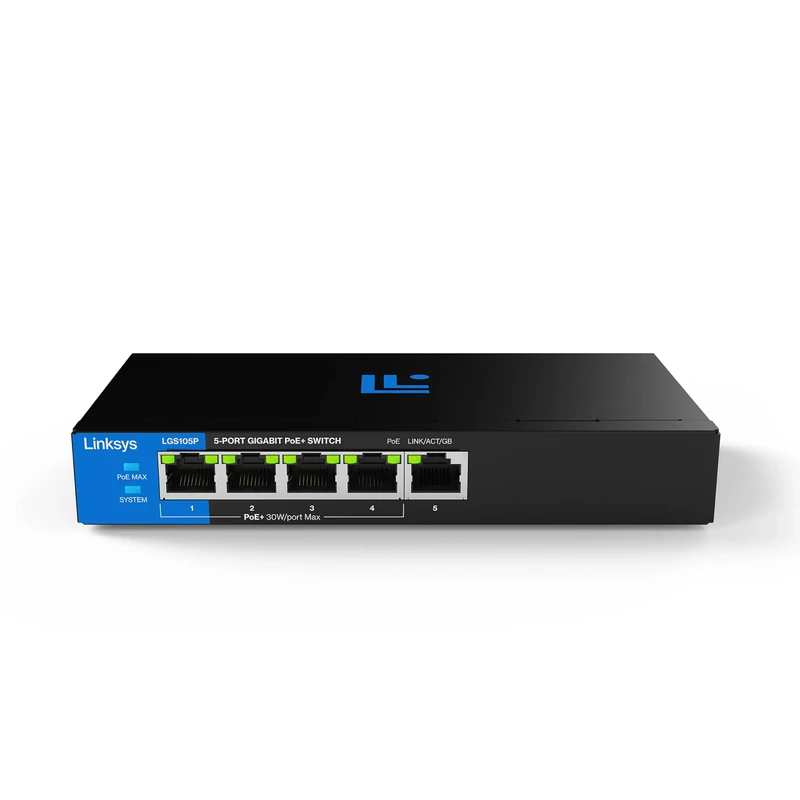 Linksys 5-Port Gigabit Unmanaged PoE+ Switch | Energy-Efficient Ethernet | Full-Duplex Flow Control | Ideal for Small and Home Offices | Fanless Design and Metal Casing | 60W PoE Budget