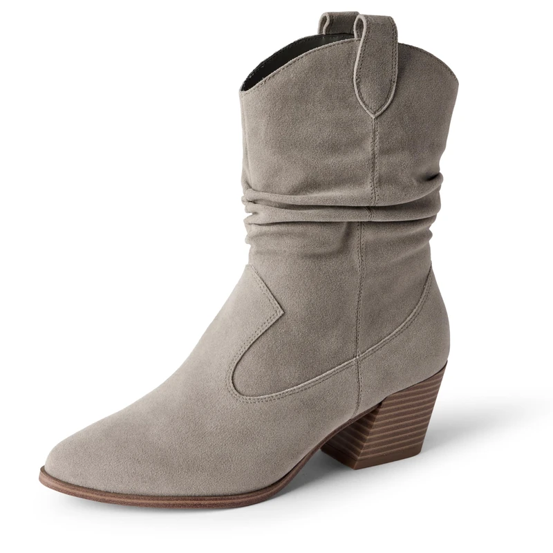 Amazon Essentials Women's Mid-Calf Western Fashion Boots, Grey, 3 UK