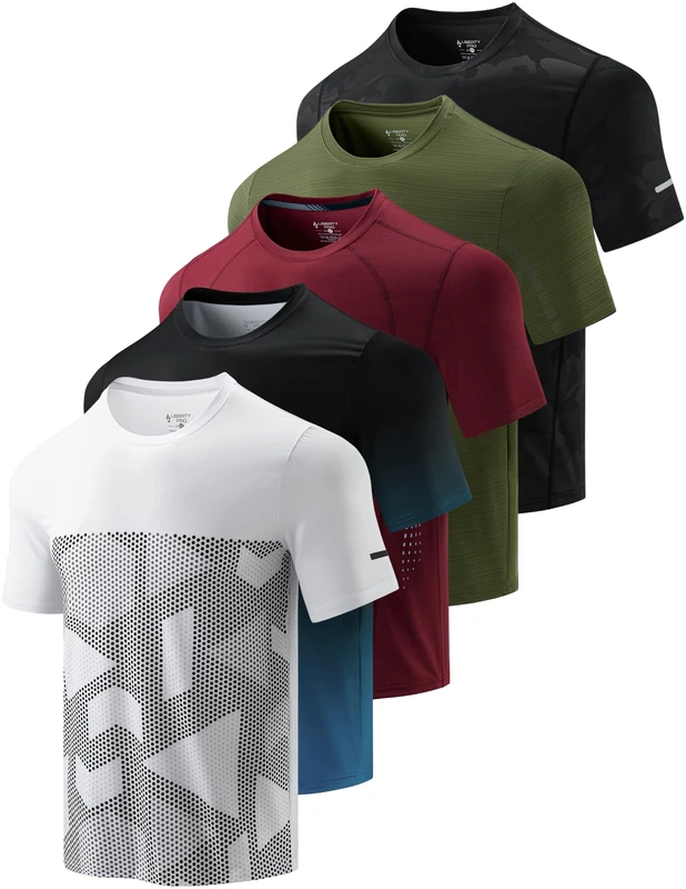 5 Pack Men’s Active Quick Dry Crew Neck T Shirts | Athletic Running Gym Workout Short Sleeve Tee Tops Bulk, White/Gradient/Maroon/Olive/Black, XXXXXL - Image 1