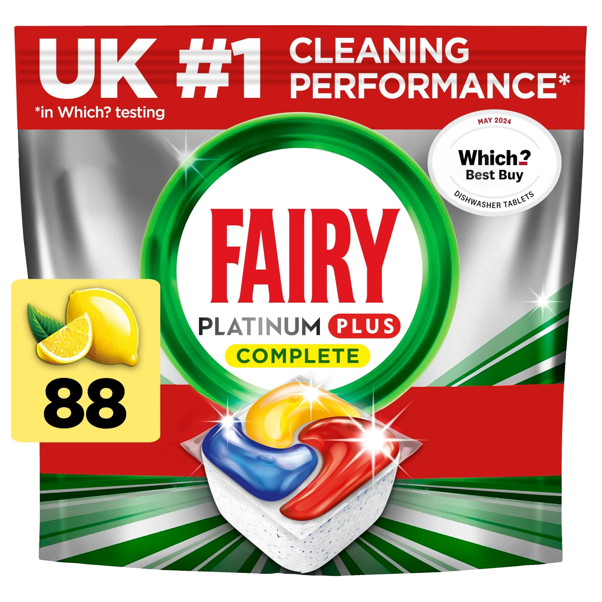 Fairy Platinum Plus Complete All In One Dishwasher Tablets, Citrus, 88 Tablets, Our Best Cleaning For A Clean Like New, Removes Dullness & Prevents Limescale