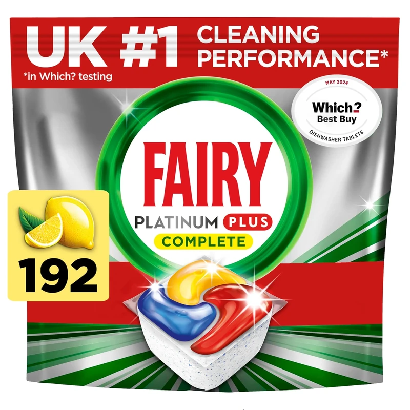 Fairy Platinum Plus Complete All In One Dishwasher Tablets, Citrus, 192 Tablets, Our Best Cleaning For A Clean Like New, Removes Dullness & Prevents Limescale