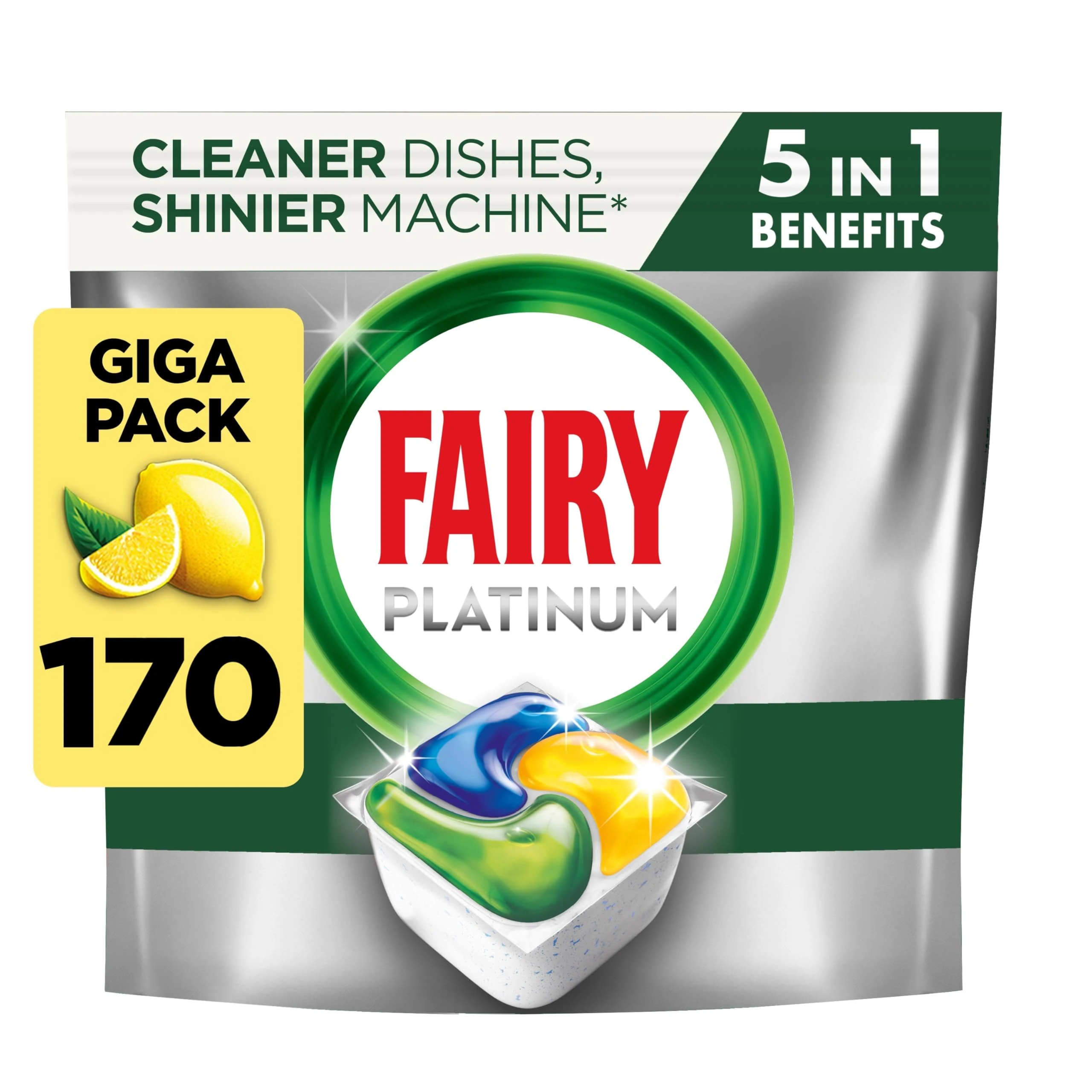 Fairy Platinum All In One Dishwasher Tablets, Lemon, 170 Tablets, For Tough Challenges, Even Cleans Greasy Filters