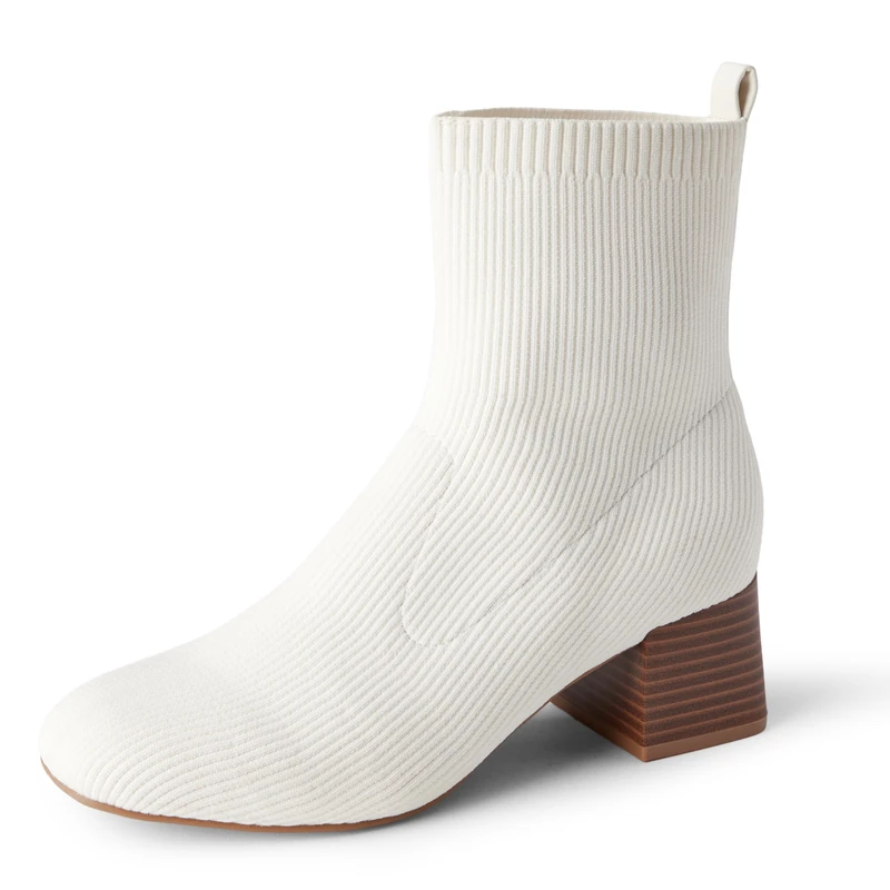 Amazon Essentials Women's Knit Stretch Ankle Sock Boots, Ivory, 8 UK