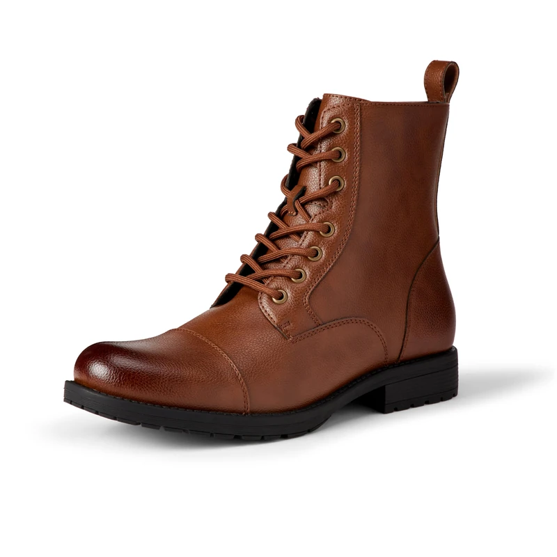 Amazon Essentials Men's Cap-Toe Lace-Up Combat Boots with Zip, Dark Tan, 11 UK