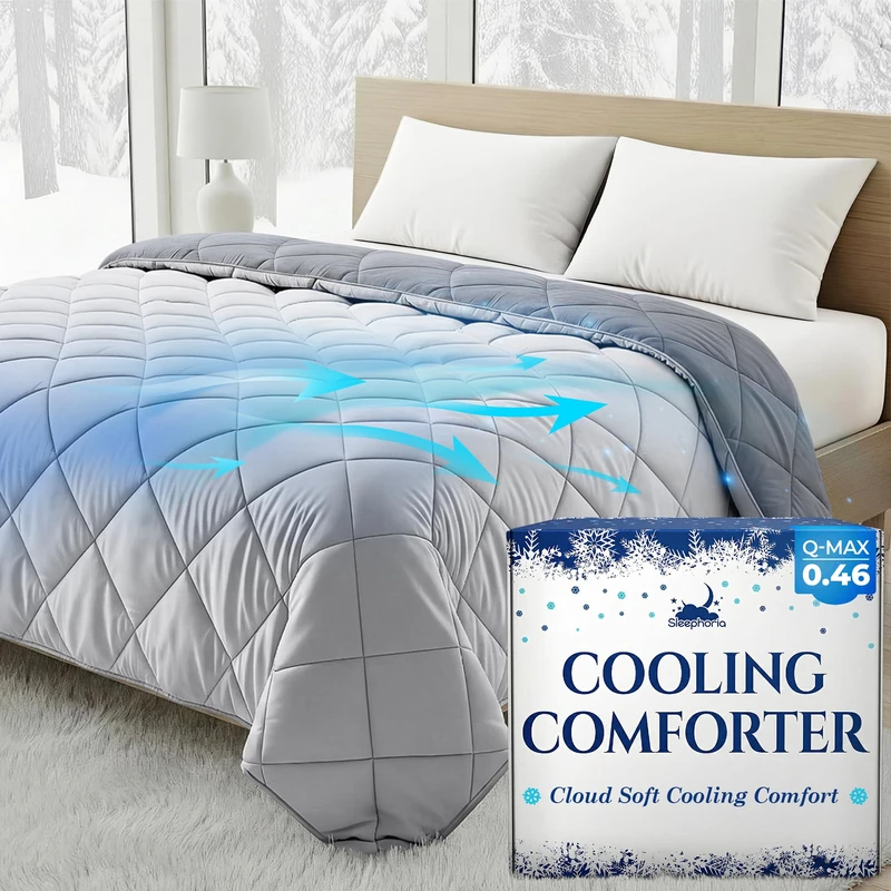 SLEEPHORIA Cooling Comforter Twin Size for Hot Sleepers & Night Sweats, Luxury Lightweight Breathable Bedding, All-Season Cool Blanket for Bed, Reversible Cold & Soft Touch (Light Grey & Dark Grey)