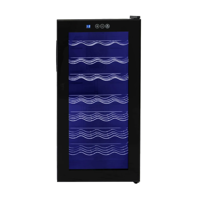 Wine Cooler Fridge Under Counter 78L 28 Bottle Capacity Glass Door LED Lights 7 Colours Remote Control Music Light Sync Digital Display Touch Panel 8-18C Thermoelectric Drinks Cooler Commercial Home