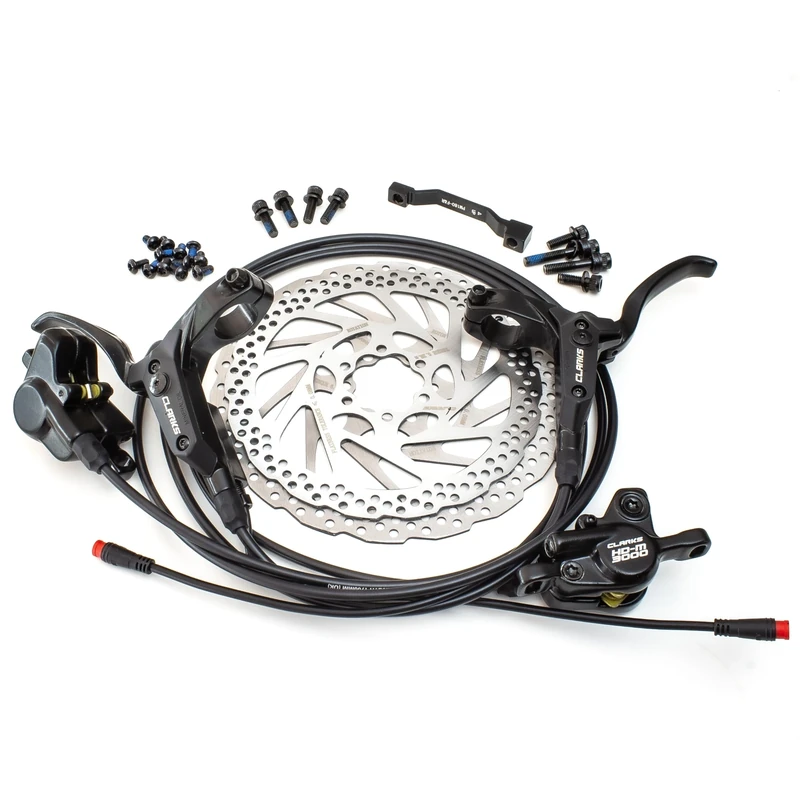 Clarks Cycle Systems HD-M3000 E-Bike Hydraulic Disc Brake Set, Including Rotors, Olives, IS Mounts, 180/160mm, Black