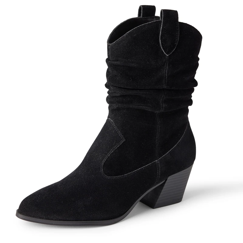 Amazon Essentials Women's Mid-Calf Western Fashion Boots, Black, 7.5 UK