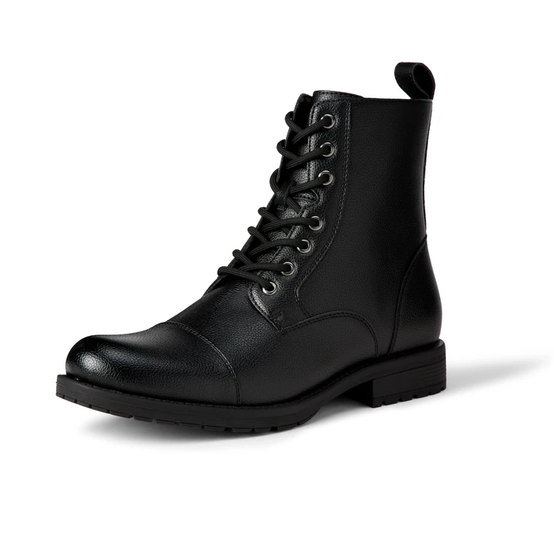 Amazon Essentials Men's Cap-Toe Lace-Up Combat Boots with Zip, Black, 6.5 UK
