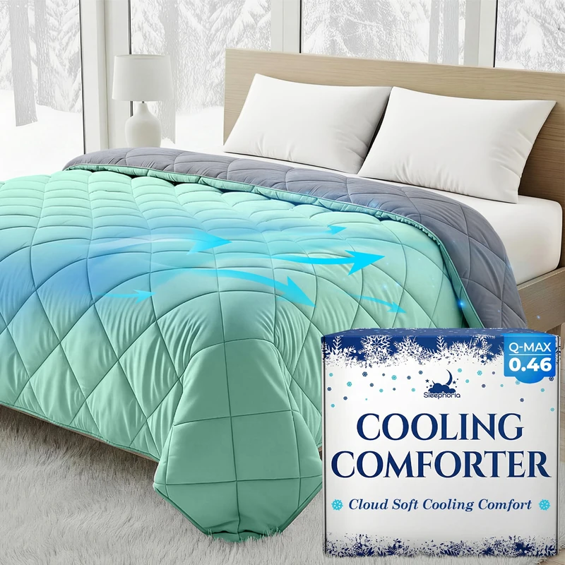 SLEEPHORIA Cooling Comforter Twin Size for Hot Sleepers & Night Sweats, Luxury Lightweight Breathable Bedding, All-Season Cool Blanket for Bed, Reversible Cold & Soft Touch (Mint Green & Dark Grey)