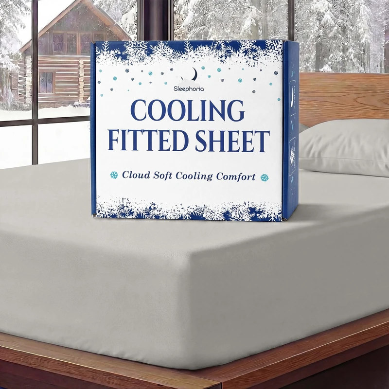 SLEEPHORIA Cooling Fitted Sheet Calfornia King Size - 1 PC BreezeWeave Cooling Sheets for Hot Sleepers & Cool Rest w/ 16 in Deep Pocket - Corner Straps, Cloud Soft - 69 x 81 in (Light Grey)