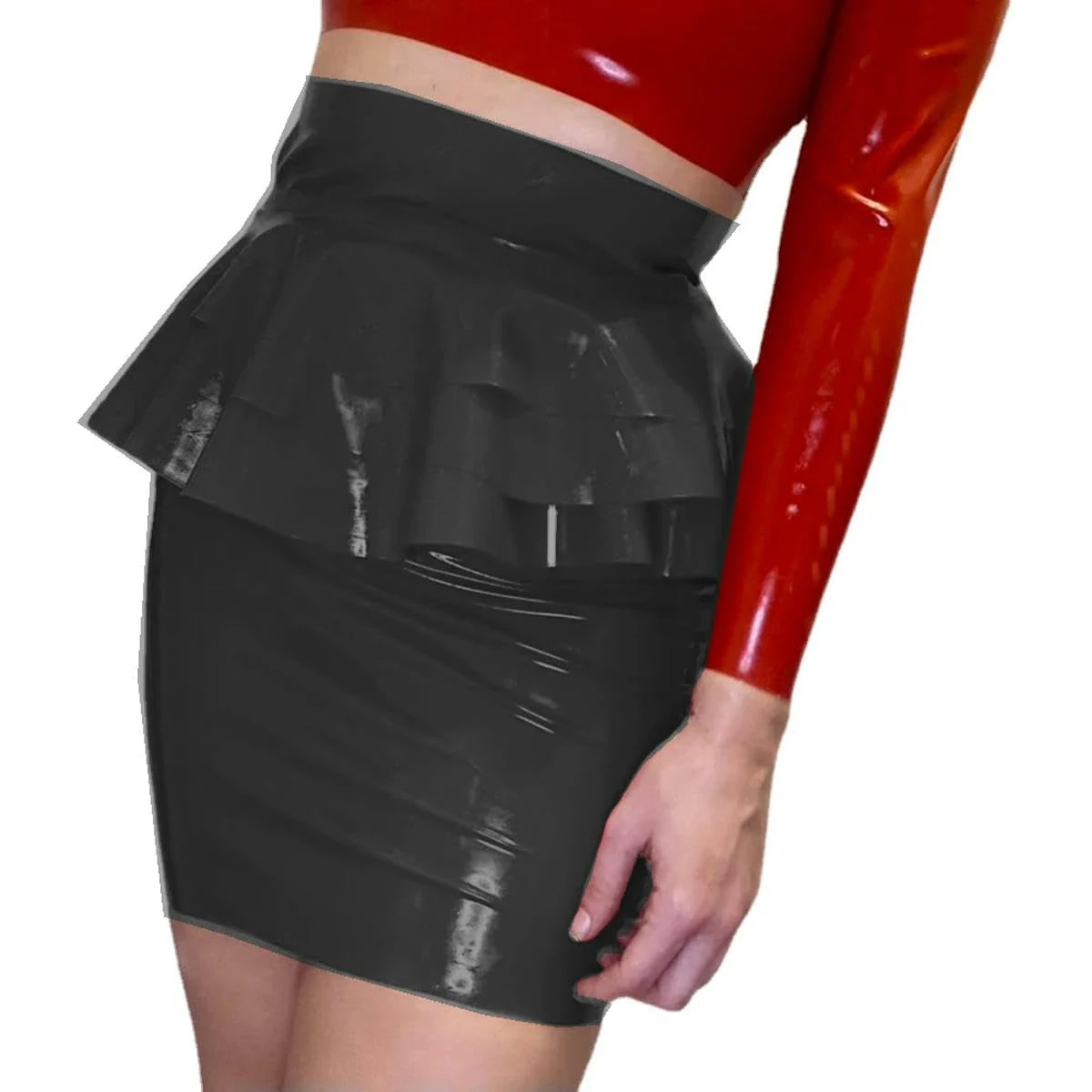 XINLIANYI Women's High Waist Ruffles Mini Skirt PVC Pencil Skirt Party Club Customizable Black
