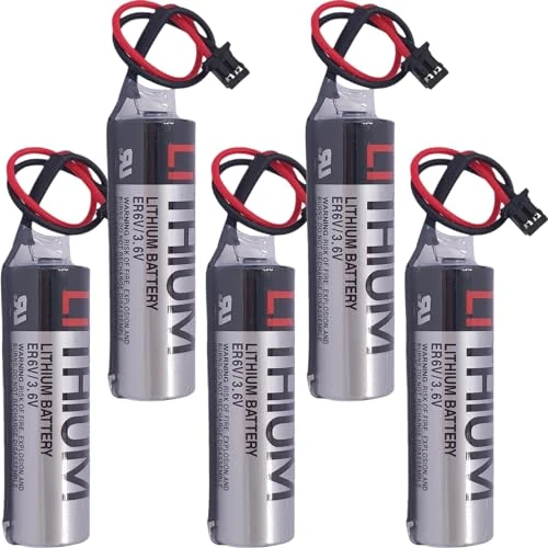 5-Pack ER6V 3.6V 2400mAh PLC Battery with Black Plug, Compatible with ER6VC119A ER6V119B Battery, for M70 M60 PLC System