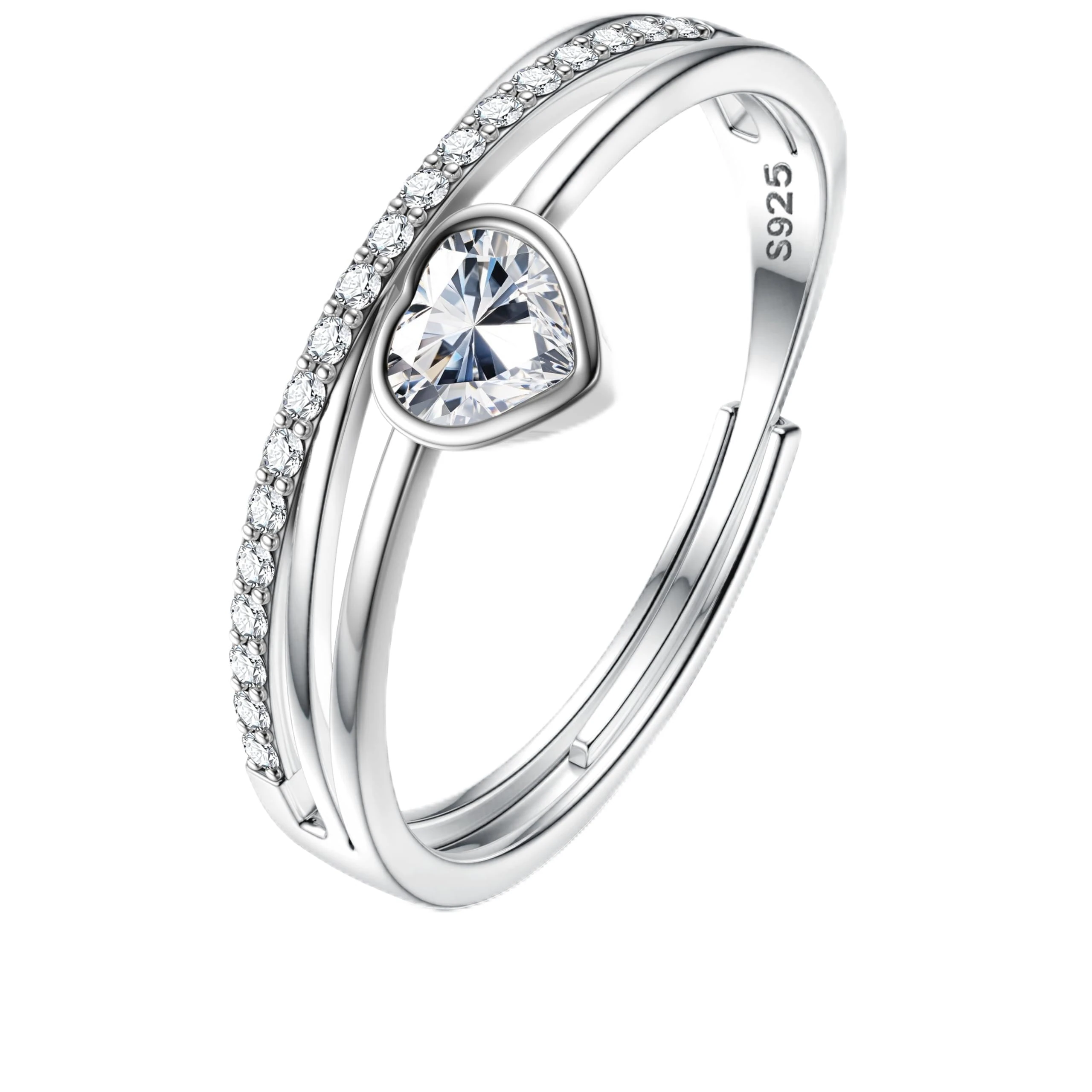 JeweBella 925 Sterling Silver Ring for Women Adjustable Love Heart Birthstone Ring Cubic Zirconia Engagement Wedding Promise Thumb Rings Women Jewellery Gift for Girls Her