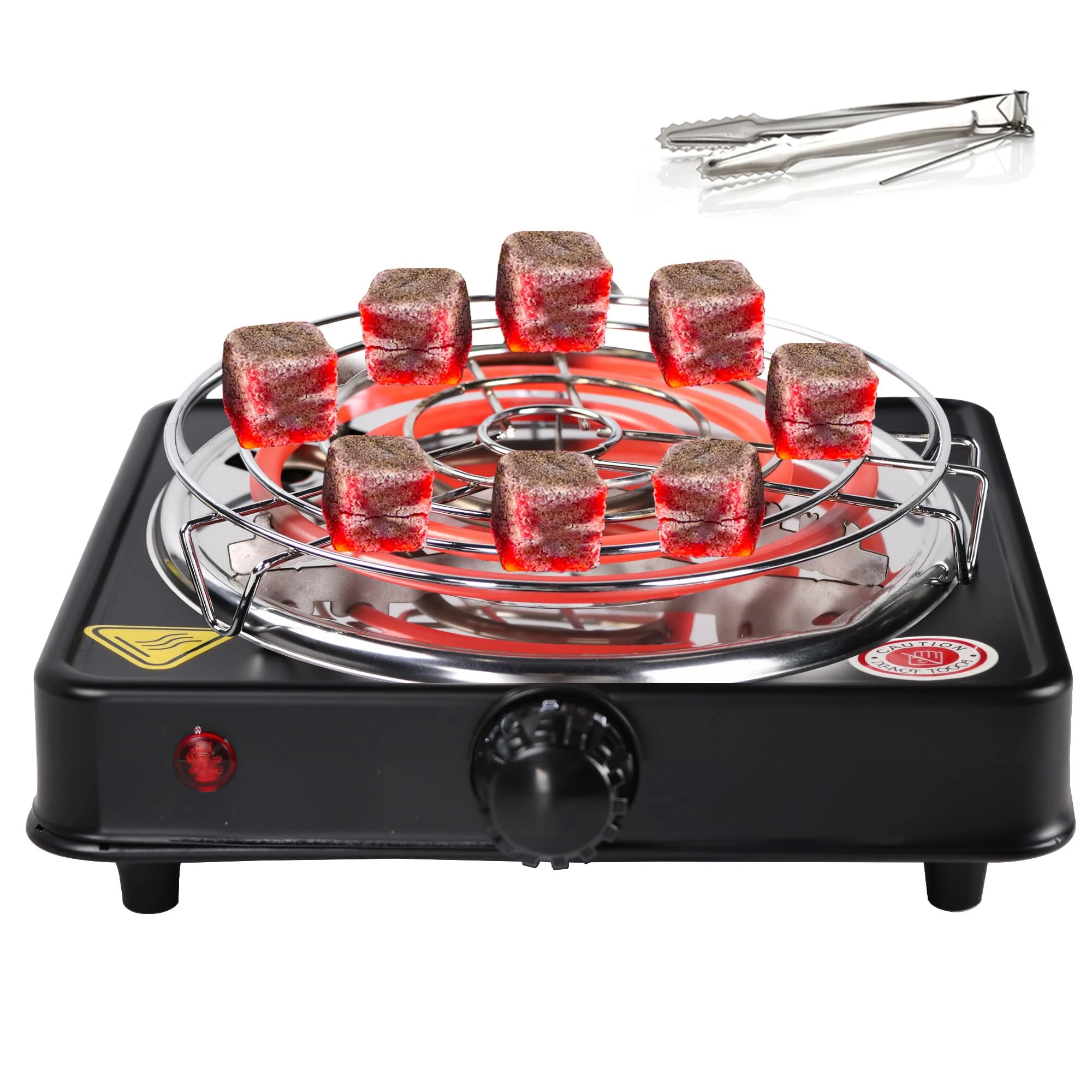 SERdeerCH Electric Charcoal Burner for Coconut Coal, 1000W, Coconut Coal Coil Stove, for Coffee/Tea/Milk, include Grid and Tongs (Black)