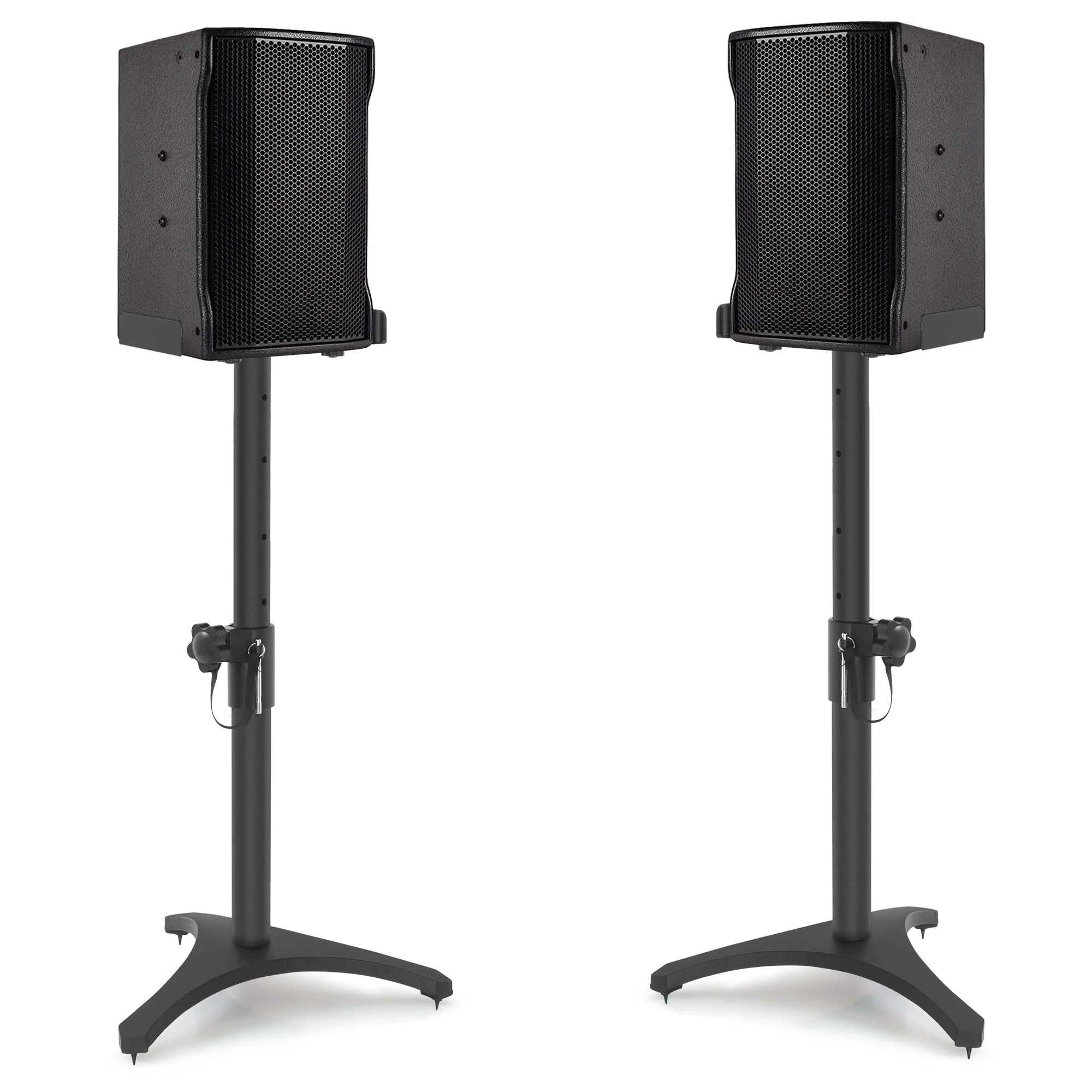 OUUTMEE 1 Pair Speaker Stands Adjustable Height 50.5 to 75CM, Heavy Duty 5kg Capacity Floor Speaker Stands with Triangle Base, Holds Satellite & Bookshelf Speakers, Black (2 Sections)