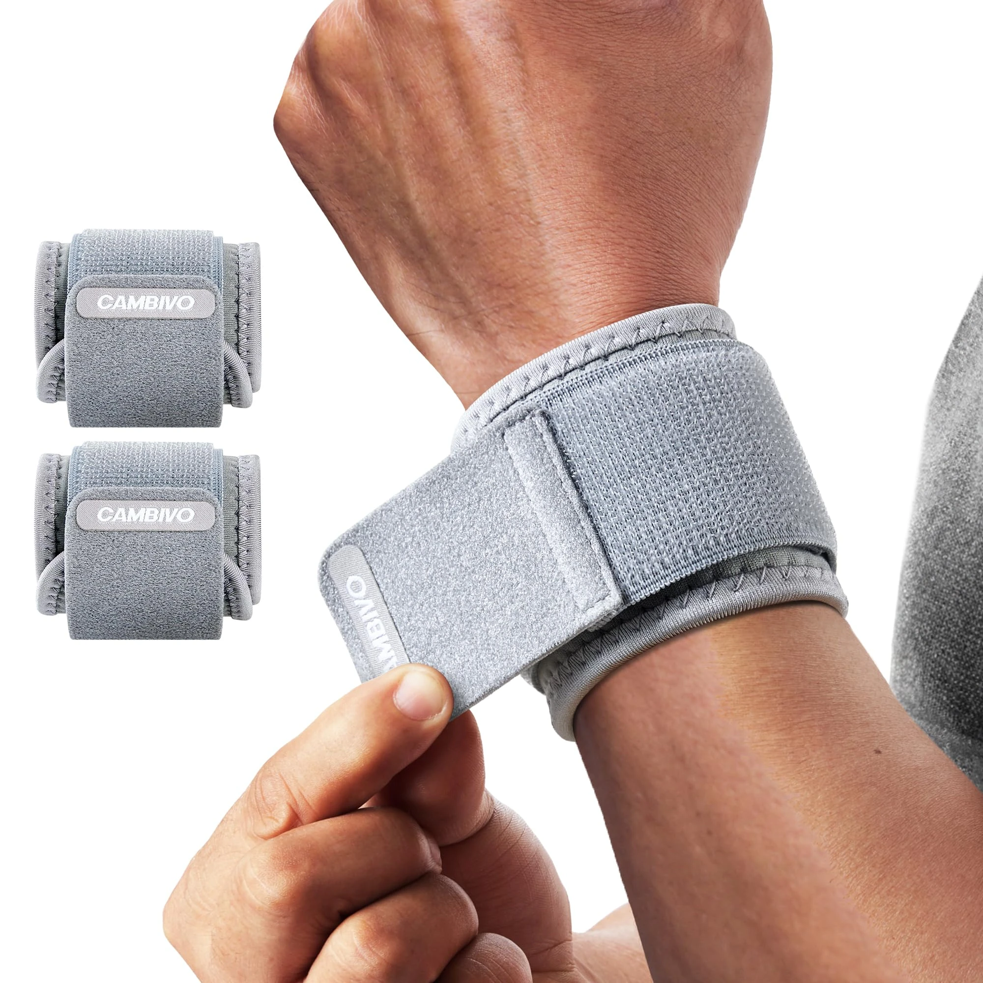 CAMBIVO Wrist Supports 2 Pack, Adjustable Compression Wrist Straps for Carpal Tunnel, Wrist Brace, Pain Relief, Lifting Straps Wrist Wraps for Weightlifting, gym accessories for men and women (Grey)