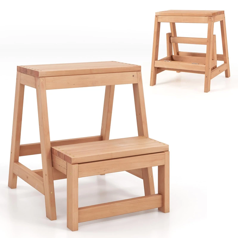 GYMAX Foldable Step Stool, 2-Tier Foot Stools for Adults and Kids
