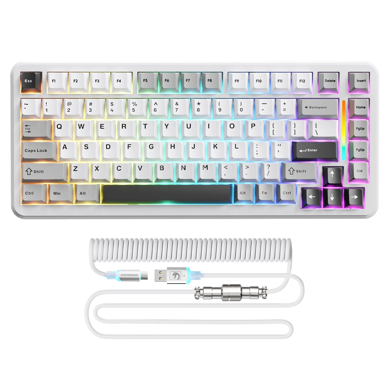 MAMBASNAKE M82 HE 8000Hz Rapid Trigger Keyboard, 0.01mm RT Accuracy Wired TKL Gaming Keyboard with Magnetic Switch, Coiled Cable, Snap Tap, Adjustable Actuation, RGB Lighting, PC/Mac, Star White