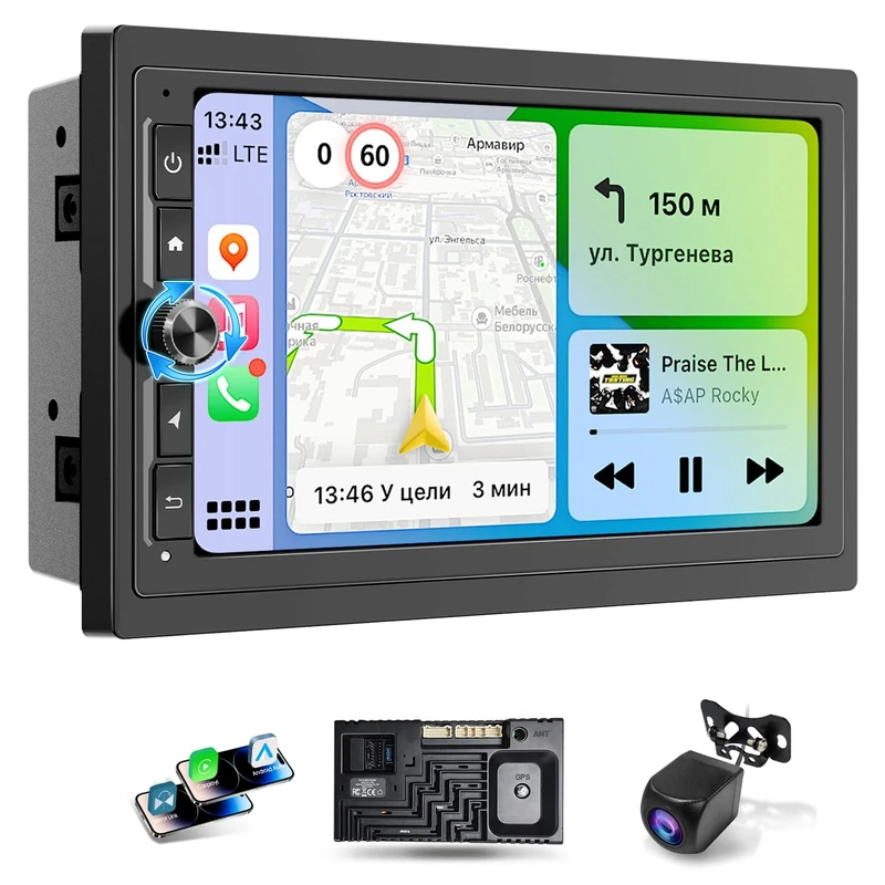 Haudio 7 Inch Car Stereo with Wireless Android Auto and Carplay, 2 DIN Car Radio with 720p Backup Camera, Bluetooth, GPS Navigation, Mirror Link, Voice Assistant, SWC/FM/AM/RDS Fit All Cars with Knob