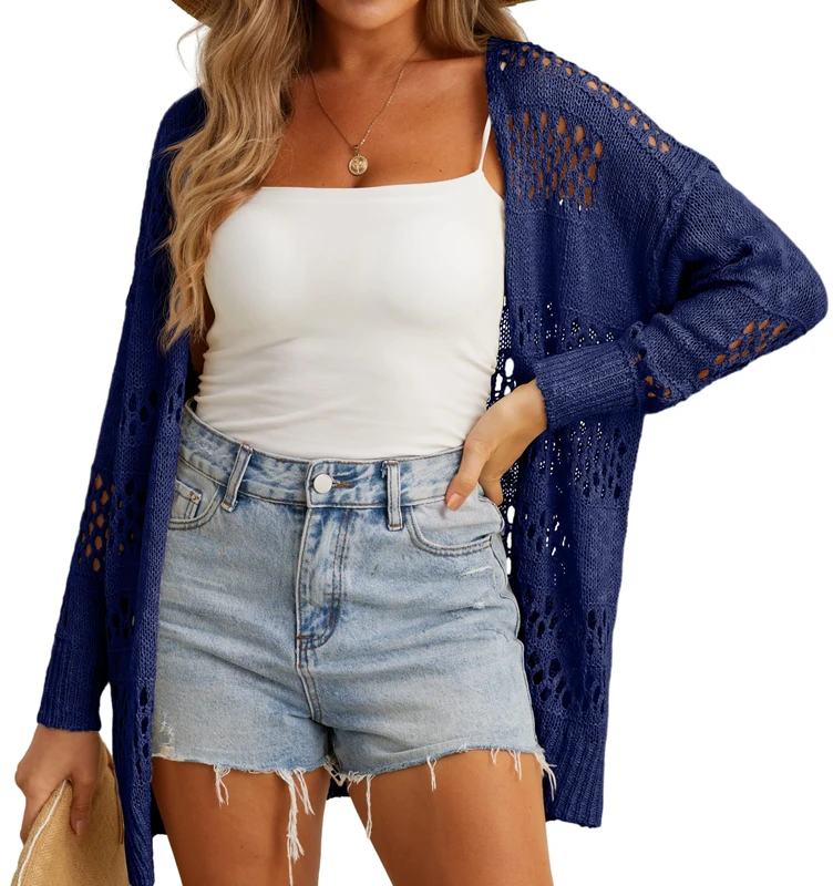GRECERELLE Crochet Cardigan - Lightweight Navy Beach Cover Up XL