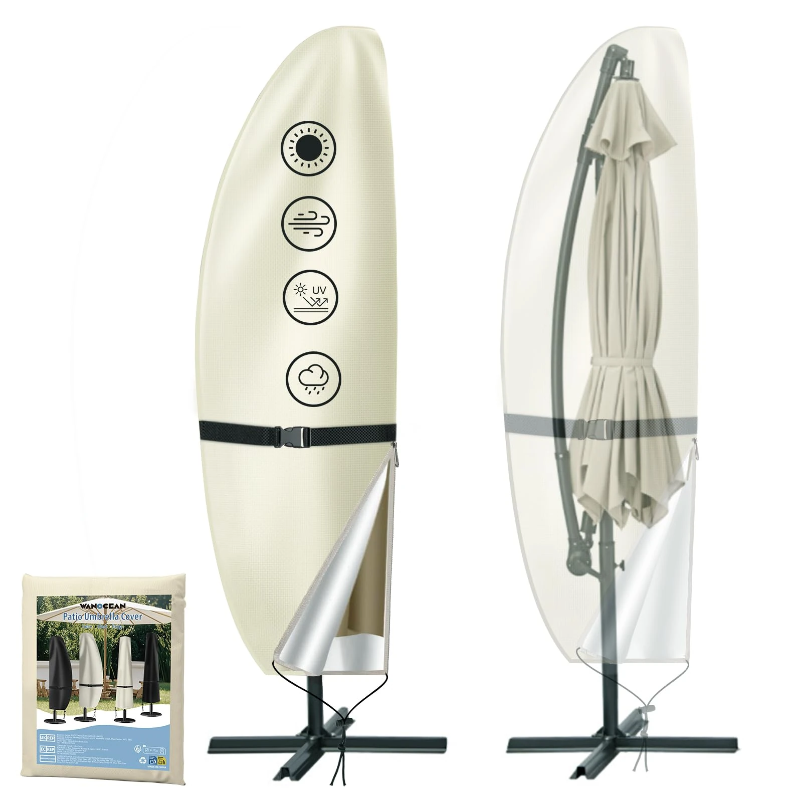 Cantilever Parasol Cover Waterproof, 600D Oxford Cantilever Garden Parasol Covers Patio Umbrella Protection Covers with Zip ,Large Garden Umbrella Cover Fit 3m Cantilever Parasol