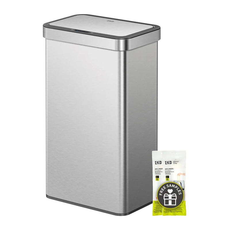 EKO Econova 80L Motion Sensor Bin, Large Touchless Fingerprint-Resistant Rectangular Rubbish Bin, Silent Soft-Close & Stay-Open Lid, Waste Bin for Home, Kitchen and Office, Matt Metallic
