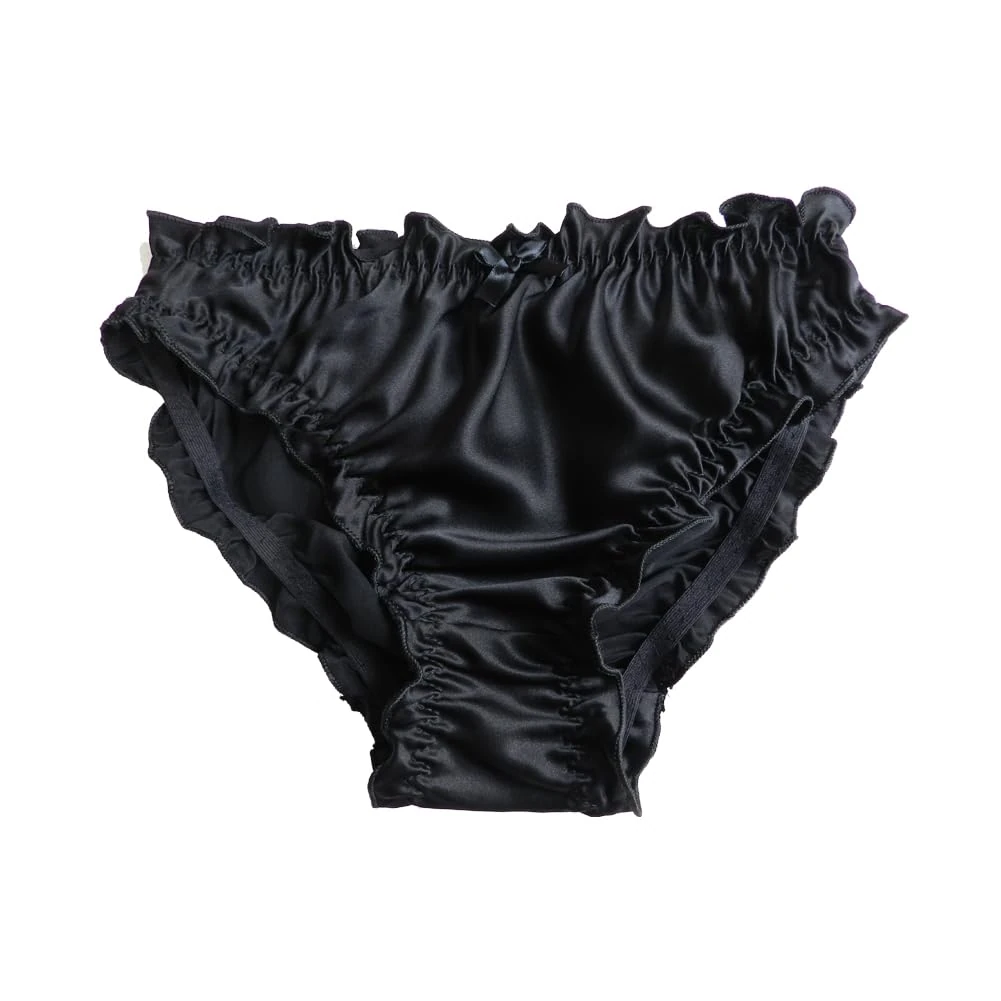 Yavorrs Women 100% Silk Panties Flouncing Bikini Briefs (UK, Alpha, M, Regular, Regular, black)
