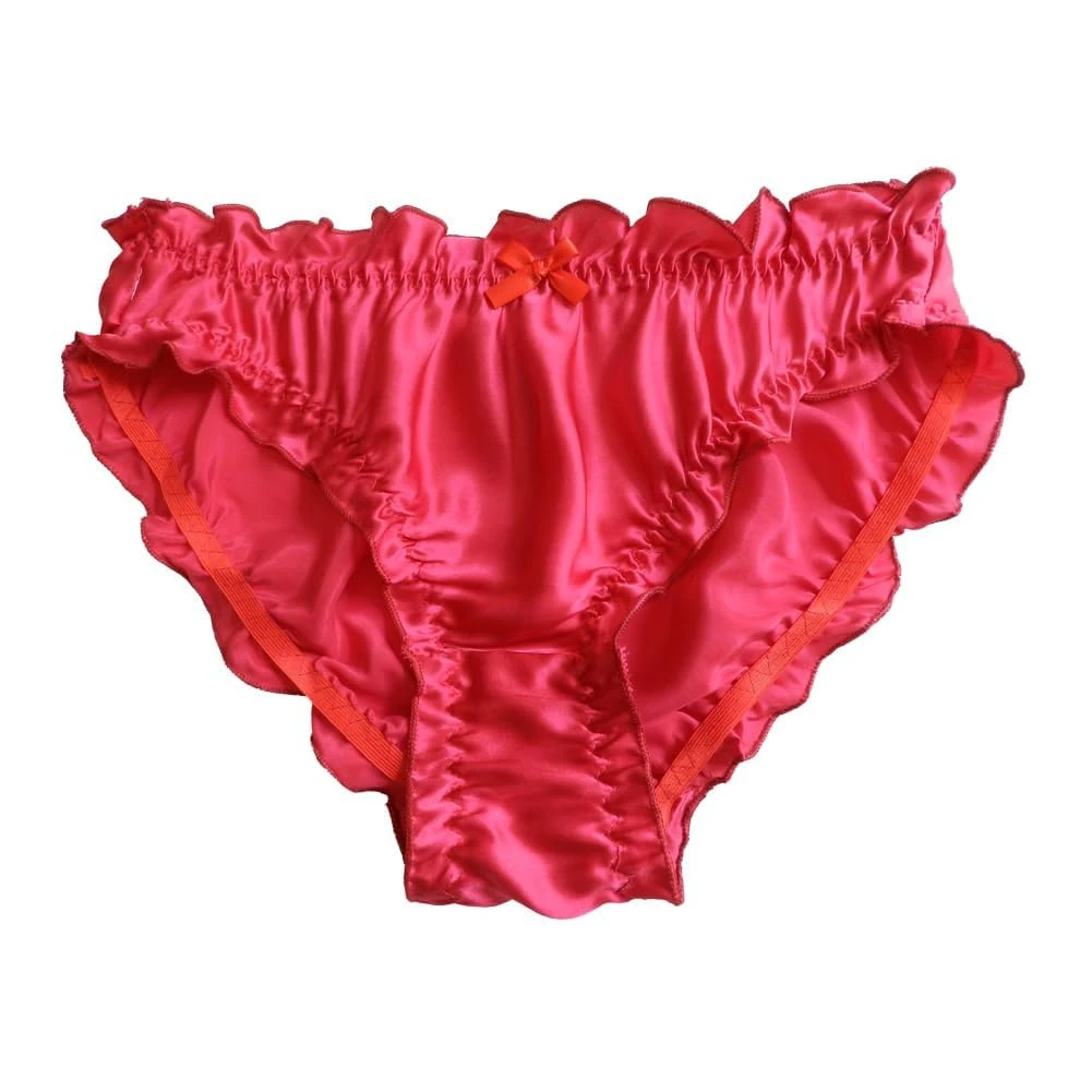 Yavorrs Women 100% Silk Panties Flouncing Bikini Briefs (UK, Alpha, M, Regular, Regular, red)
