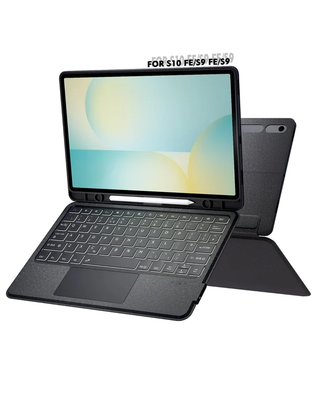 Doohoeek Case with Keyboard for Samsung Galaxy Tab S10FE 10.9 Inch 2025/S9FE 10.9/S9 11 Inch, Bluetooth Type Folio with Trackpad for Samsung Tablet S10FE, Removable & Backlit, Black