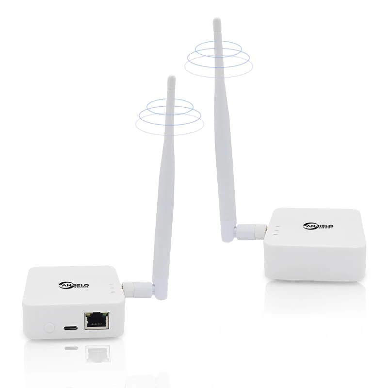 Wireless Bridge,2.4G Point to Point Outdoor 1KM Long Range WiFi Bridges for PtP/PtMP with High Gain Antenna, Type-C Adapter, 2 RJ45 Ethernet Port, 2 Pack (White)