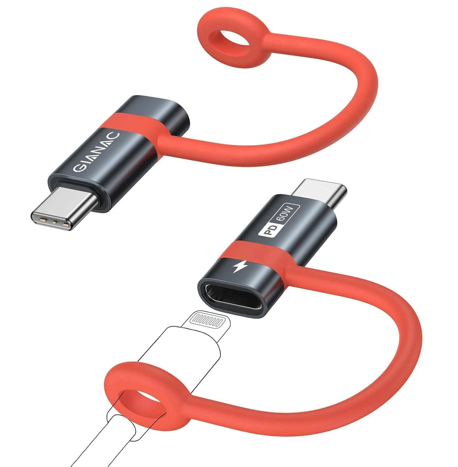 Lightning to USB C Adapter (2 Pack) Lightning to USB C, 60W, Fast Charging with Anti-Lose Cable for iPhone15/15 Pro/MAX, Galaxy S24/S23, iPad Pro/Air and Other Type C Devices,Not for Audio