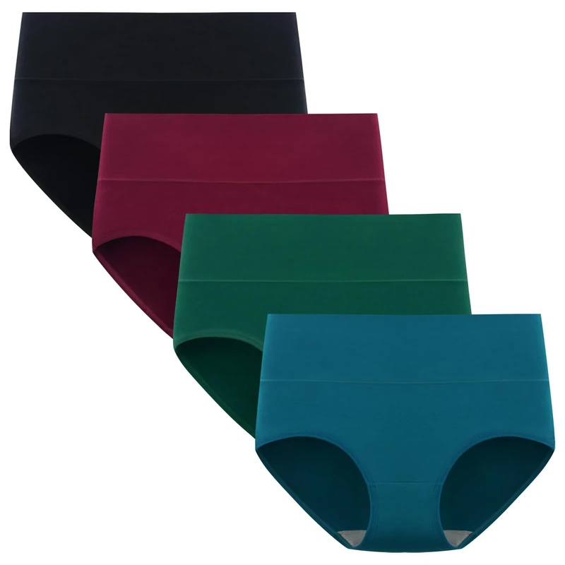 POPKOK Women's High Waisted Cotton Briefs - 4 Pack (M) Colors