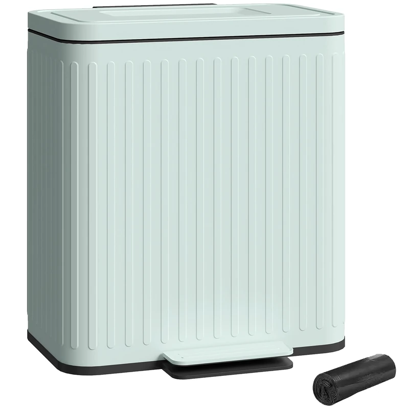HOMCOM Dual Kitchen Bin, 2 x 20L Double Bin for Recycling and Waste, Fingerprint-proof Pedal Bin with Soft-Close Lid, Removable Inner Buckets, Rubbish Bags, Green