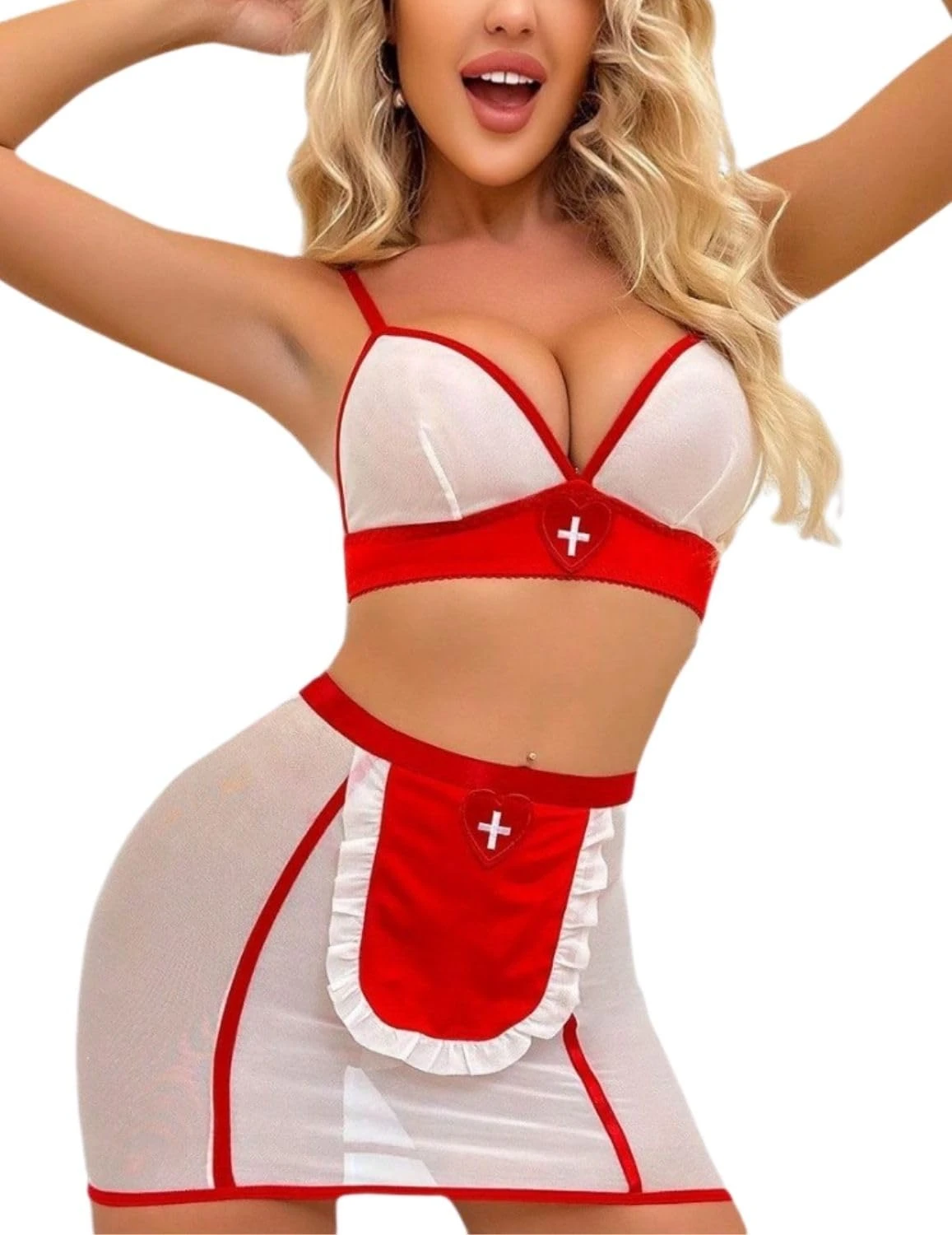 ROSVAJFY Sexy Nurse Uniform Lingerie Set Babydoll Nightwear Dress Bikini Suit Naughty Cosplay Costume for Women Valentines Christmas (L)